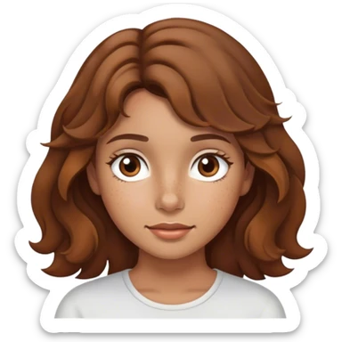 brown wavy haired girl with brown eyes tan skin and minimal freckles  sticker