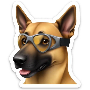 Tan Belgium malinois wearing goggles sticker