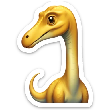 Beautiful and Majestic Brachiosaurus Portrait Emoji, Head and body resting in serene repose with a gentle, confident expression, showcasing its monumental, elongated neck and a small, refined head with tranquil eyes, Simplified yet exquisitely endearing features, highly detailed, glowing with a soft, drowsy golden light, high shine, relaxed and utterly majestic, stylized with an air of timeless prehistoric splendor, soft glowing outline, capturing the essence of a beautiful and majestic Brachiosaurus that feels destined to become the next viral icon of awe-inspiring ancient beauty! sticker