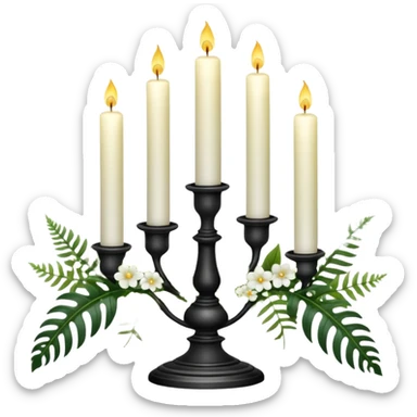 Aesthetic scenic beautiful gorgeous pretty elegant sparkly shiny scene of Candles white and with flowers and marble pedestals and lush vines and ferns sticker