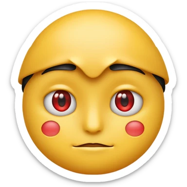 crate a yello emoji crossing its arms with red eyes looking to the side and stright lips sticker