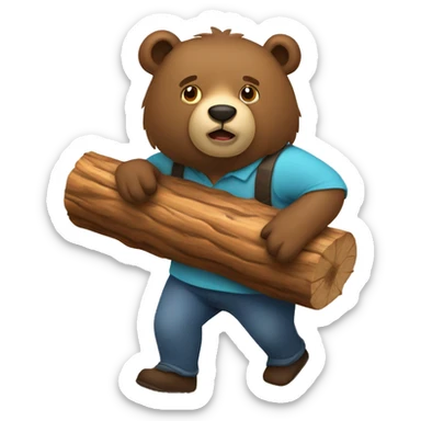 bear (animal) carrying log on shoulder sticker