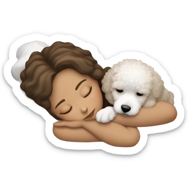White girl brown hair sleeping with Mini Bichon sticker