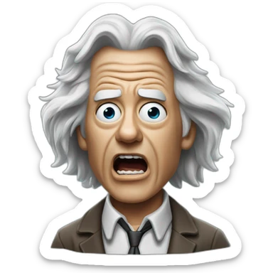 Doc brown from back to the future looking shocked and his mouth wide open. No eye-ware. Long hair sticker