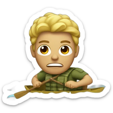 Angry tan guy with military hair cut riding on a raft sticker