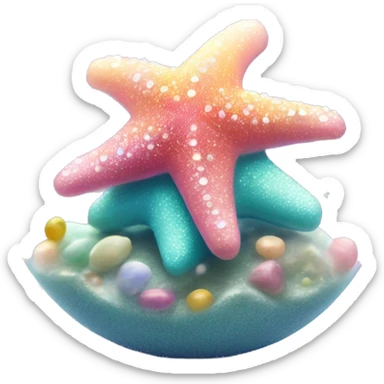 Kawaii rainbow pastel bedazzled sea star in an under the sea snow globe  sticker