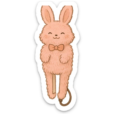 soft pink fluffy bunny hair straightener, fluffy, with a tiny bow and gentle happy face, full-body sticker