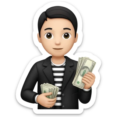 thief with black and white stripe clothes, holding money pack sticker