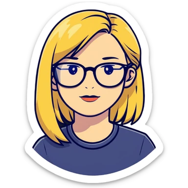 strict and fair senior category math teacher, blonde woman with glasses sticker