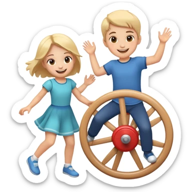 two children spinning together, happy and energetic sticker