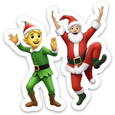 elf doing a cartwheel next to santa  sticker