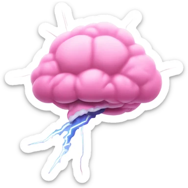 a pink brain resembling a cloud with a bolt of lightning coming out of it (brainstorm) sticker