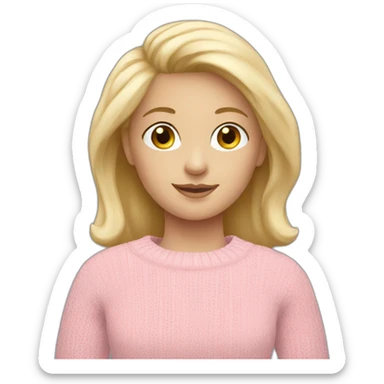 a girl with blond hair wearing a pink sweater with gray pants and white stockings sticker