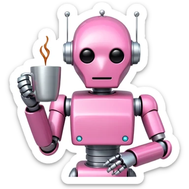pink robot drink coffe sticker
