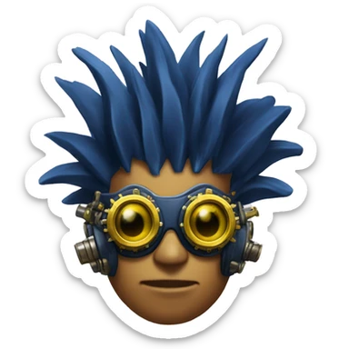 Navy blue Mohawk cyborg head with yellow steampunk goggles sticker
