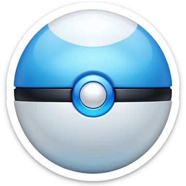 blue pokeball emoji, top half is a more saturated blue, bottom half is white, black stripe, with a white sheen, with a pearlescent finish, with a glow effect sticker