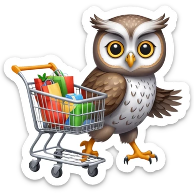 Twilio owl pushing a shopping cart sticker