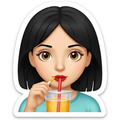 Black hair Latina girl drinking through straw sticker