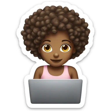 Brown kinky curl haired girl typing on laptop  sticker