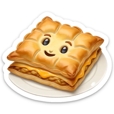 cinematic-realistic-flat burek-sa-sirom-dish-emoji,-showcasing-a-flaky-pastry-filled-with-cheese-rendered-with-crisp-textures-and-appetizing,-warm-lighting.  sticker