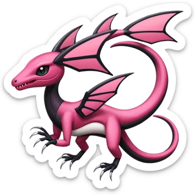Magenta, black and white Meloetta-Flygon-Gorebyss-Salandit-Salazzle-Pokémon-Fakémon-creature-fusion-hybrid sticker