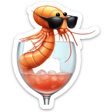 Shrimp wearing sunglasses relaxing in a cocktail glass  sticker