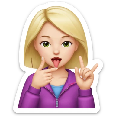Girl tapping her thumb and index finger with her eyes clothes and tongue out  sticker