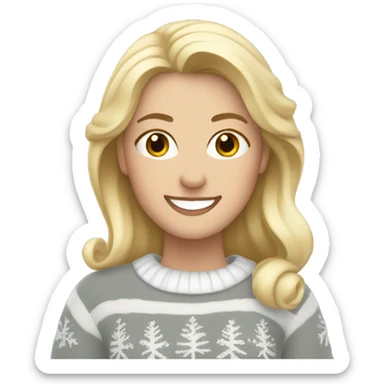 Happy white woman with blonde hair and white christmas jumper  sticker