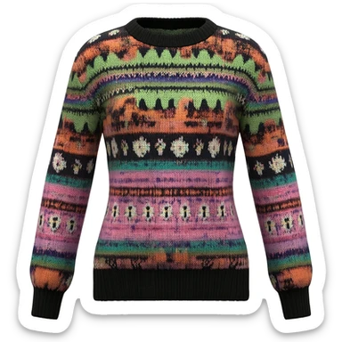 Still life, render, isolated, whimsical pattern print and color scheme, womens sweater, highly detailed, 8k. No emoji icons, no emoji faces, no human figures  sticker