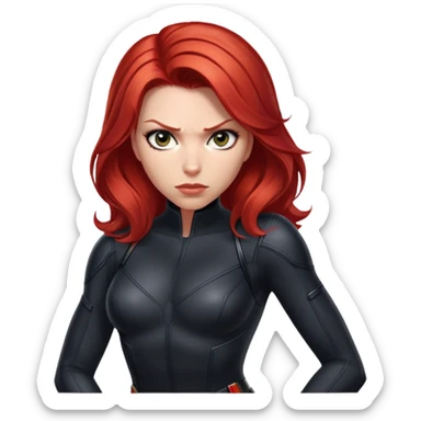 Black Widow superhero from Avengers with red hair, black bodysuit sticker