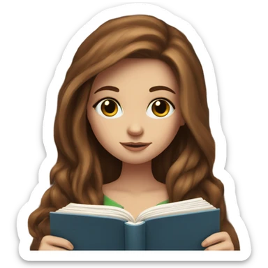 White girl, long brown hair, piercings, tattoos, reading book, blue eyes sticker