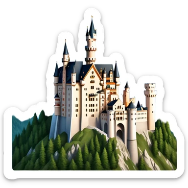 Cinematic Realistic Neuschwanstein Castle Landmark Emoji, depicted as the fairy‚Äêtale castle set against a mountainous backdrop rendered with dramatic lighting and intricate textures. sticker
