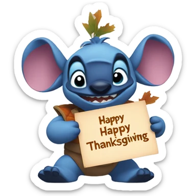 Stitch holding a happy thanksgiving sign  sticker