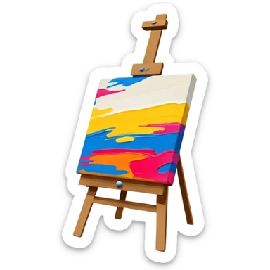 canvas on an easel with bright paint strokes, fun and inviting sticker