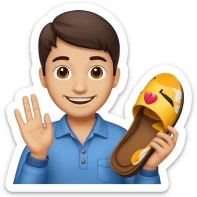 Smile, emoji, holding a chappal sticker