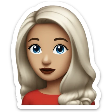 dark straight hair blue eyes red lipstick red dress sticker