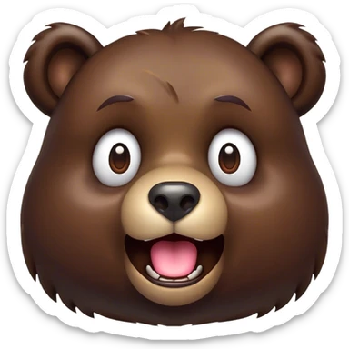 Cinematic Comical Bear Portrait Emoji, Head tilted dramatically with an exaggeratedly amused expression, featuring a striking, glossy dark brown fur with bold fur texture, wide, expressive eyes filled with playful disbelief, Simplified yet hilariously expressive features, highly detailed, glowing with a slightly sassy glow, high shine, dramatic yet playful, stylized with an air of cheeky wilderness mischief, bright and endearing, soft glowing outline, capturing the essence of a spirited and over-the-top bear, so meme-worthy it feels like it could roar its way into internet fame instantly! sticker