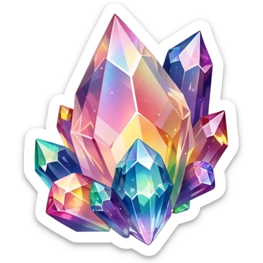rainbow quartz crystal formation with multiple colorful points sticker
