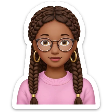 cute  black adult girl with glasses and braids that are long which are brown, and some blush on her cheeks , in a pink sweater and some gold hoop earings . sticker