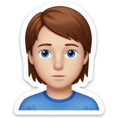 Boy standing with brown straight hair blue eyes and freckles sticker