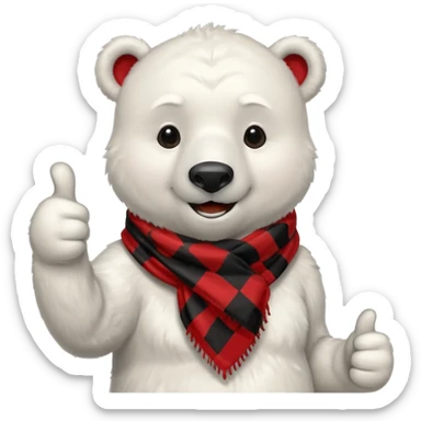 Polar Bear, smiling, thumbs up, wearing red Checkered Triangle scarf sticker