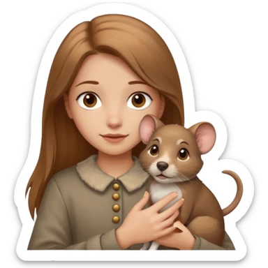 girl with brown eyes and light brown hair petting an Andalusian rat-catcher dog sticker