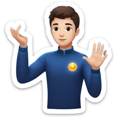 A young man floats in space, touching a particle that glows and expands, shaping the universe around him. Each touch creates new light, symbolizing how his choices build his own reality. sticker