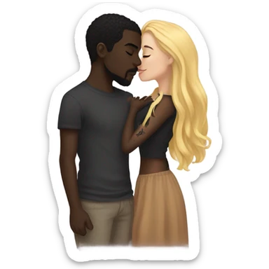 Light skin, long haired girl, kissing, dark skin boyfriend with face, tattoos sticker
