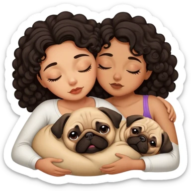 Tan skin girl dark curls sleeping with pug emoji sticker