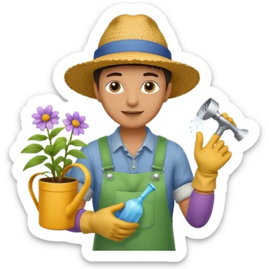 gardener holding watering pot sticker