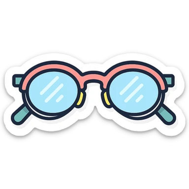 oval eyeglasses with diopters, semi-rimless frame, top-down view, vector look with shadows and highlights, detailed shading, pastel palette, Japanese pop art, sticker look, highly detailed sticker