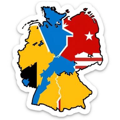 Germania divisa con mandiera in US sud-ovest, UK nord-ovest (Amburgo, Colonia), URSS est (Berlino Est, Dresda), France sud-ovest (Stoccarda, Friburgo) sticker