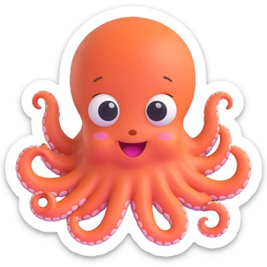 excited octopus with blushing cheeks, 3D emoji style sticker