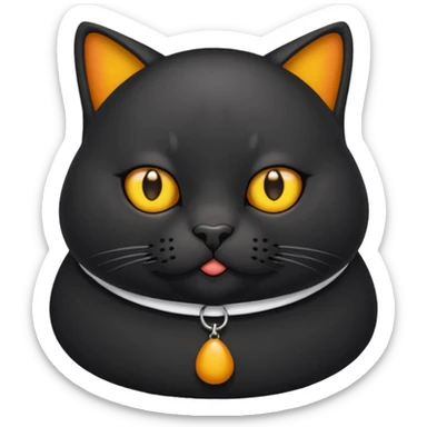 Un gato negro gordito con los ojos de color amarillos sentado con un collar que diga: waina michi sticker
